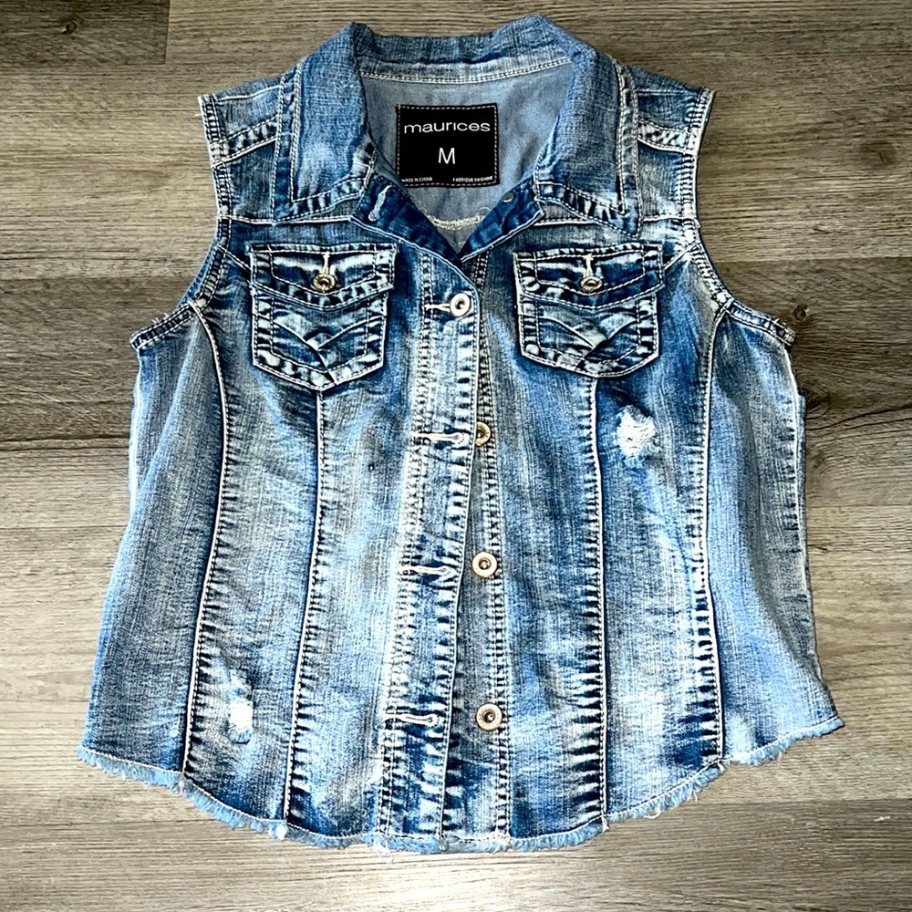 MAURICES BUTTON UP FRONT CROPPED JEAN VEST